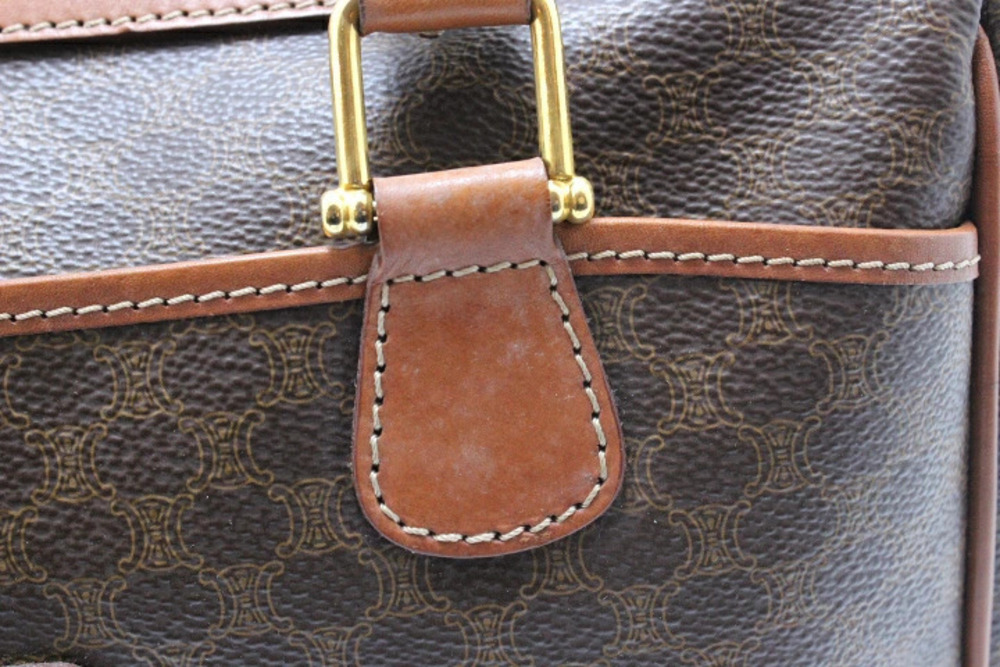 Celine Macadam Calfskin Dark Brown Handbag Slash Brown